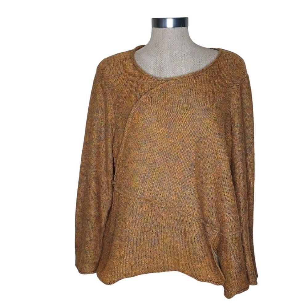 Habitat Sweater Women's Sz L Round Neck Asymmetrical Seams Burnt Orange